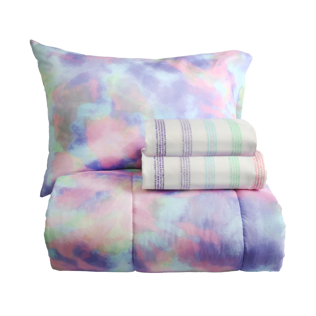 4-Piece Twin Bedding Set, Tie Dye stacked