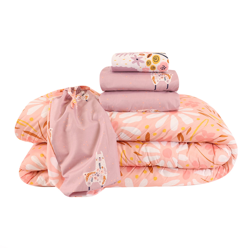 5-Piece Full/Double Bedding Set, Llama Garden items stacked