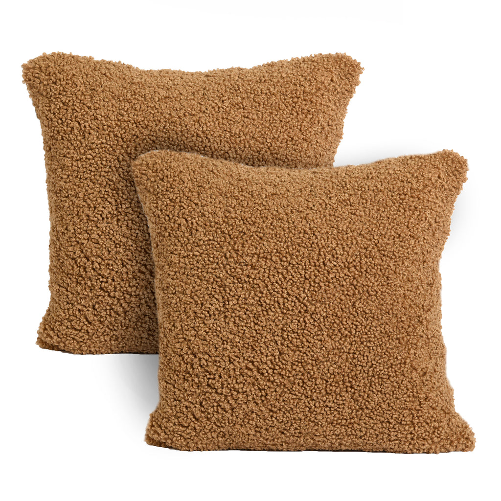 Life Comfort 2-Piece Teddy Fur Pillow, Mocha 20" x 20"