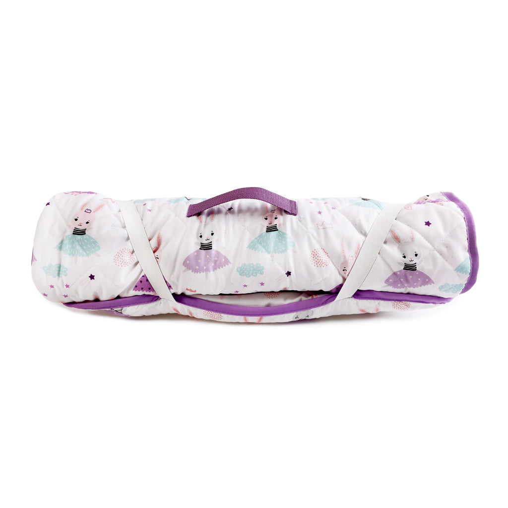 Kids Cot Nap Mat, Bunny Ballerinas rolled