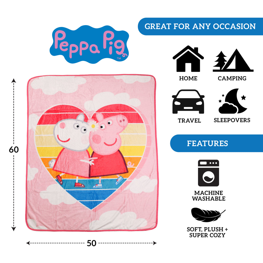 Peppa Pig Throw Blanket, 50" x 60" callouts