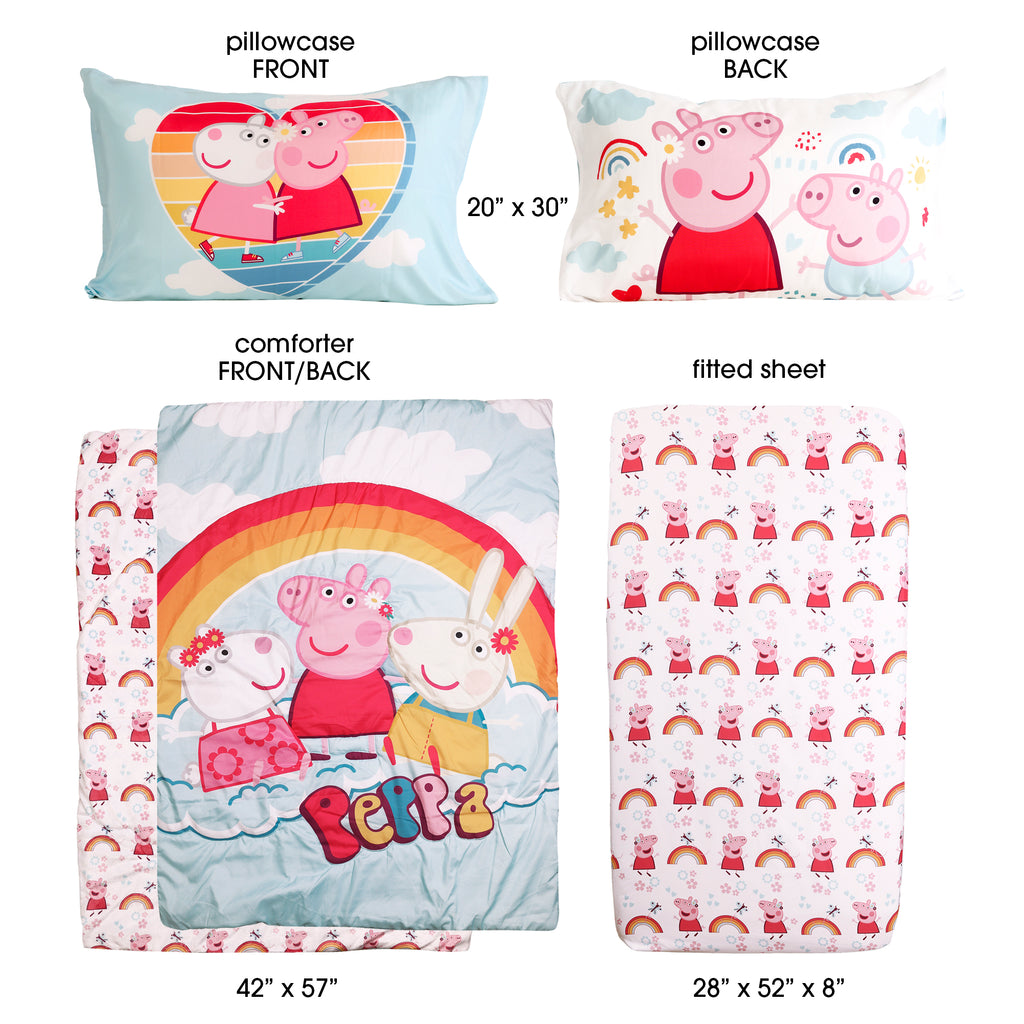 Peppa Pig 3-Piece Toddler Bedding Set items separated