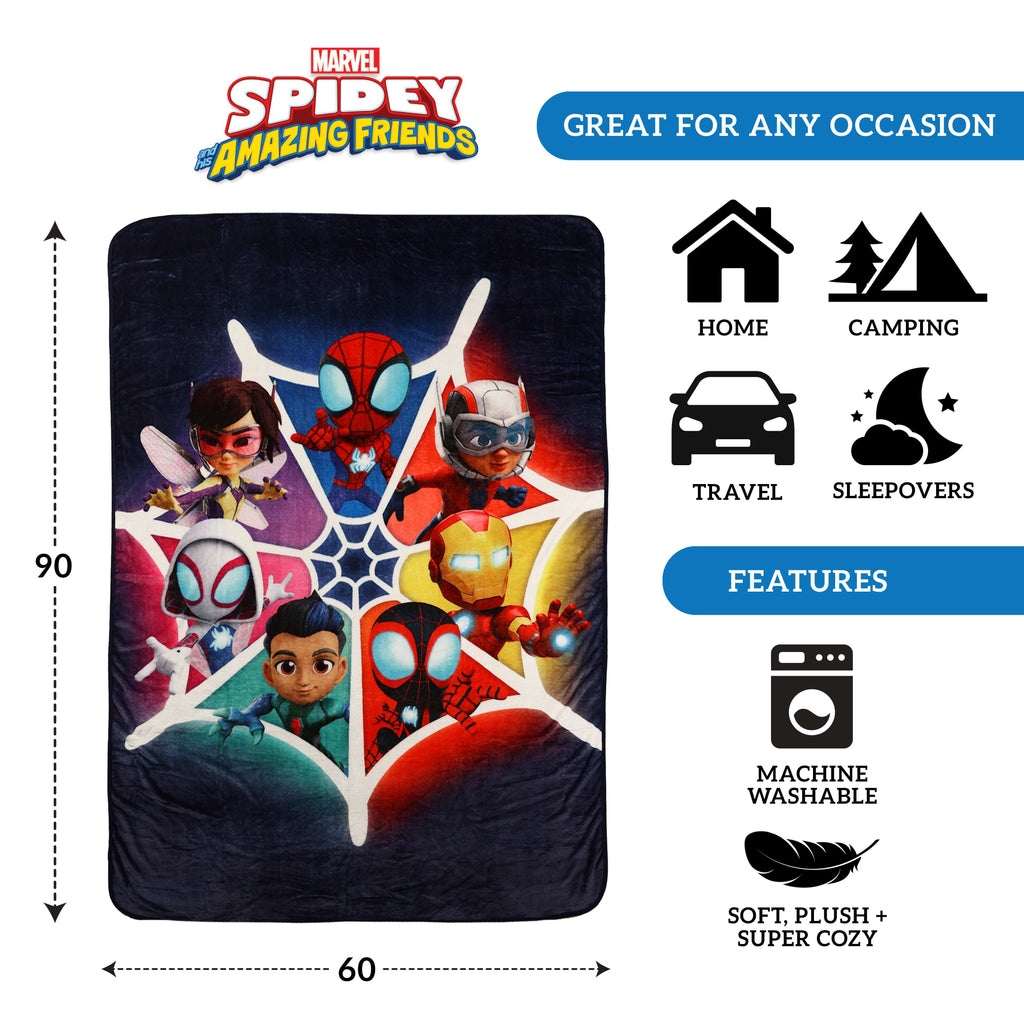 Marvel Spidey & Friends Kids Oversized Blanket, 60" x 90" callouts