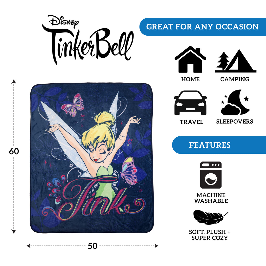 Disney Tinkerbell Plush Throw, 50" x 60" callouts