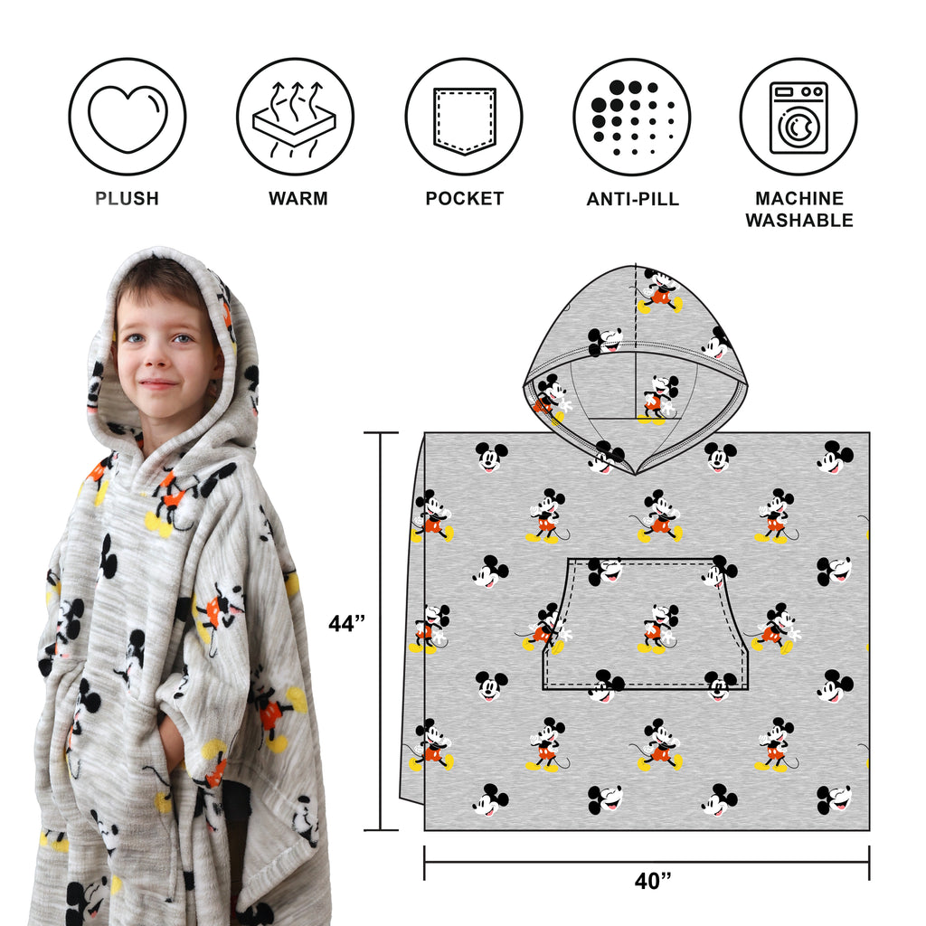 Disney Mickey Mouse Kids Hooded Poncho Blanket callouts
