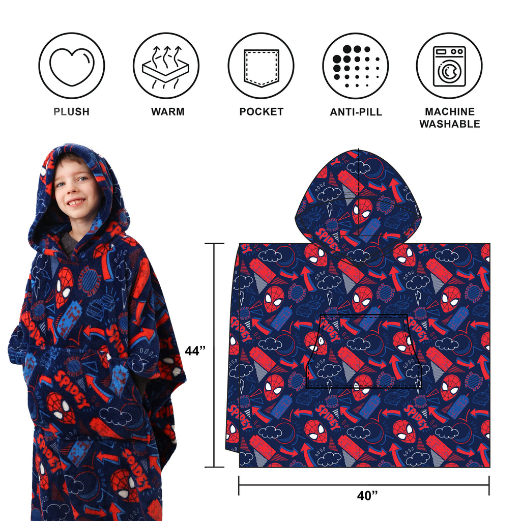 Marvel Spider-Man Kids Hooded Poncho Blanket info