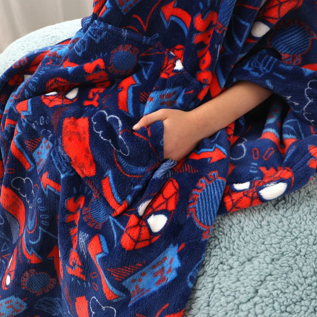 Marvel Spider-Man Kids Hooded Poncho Blanket pocket