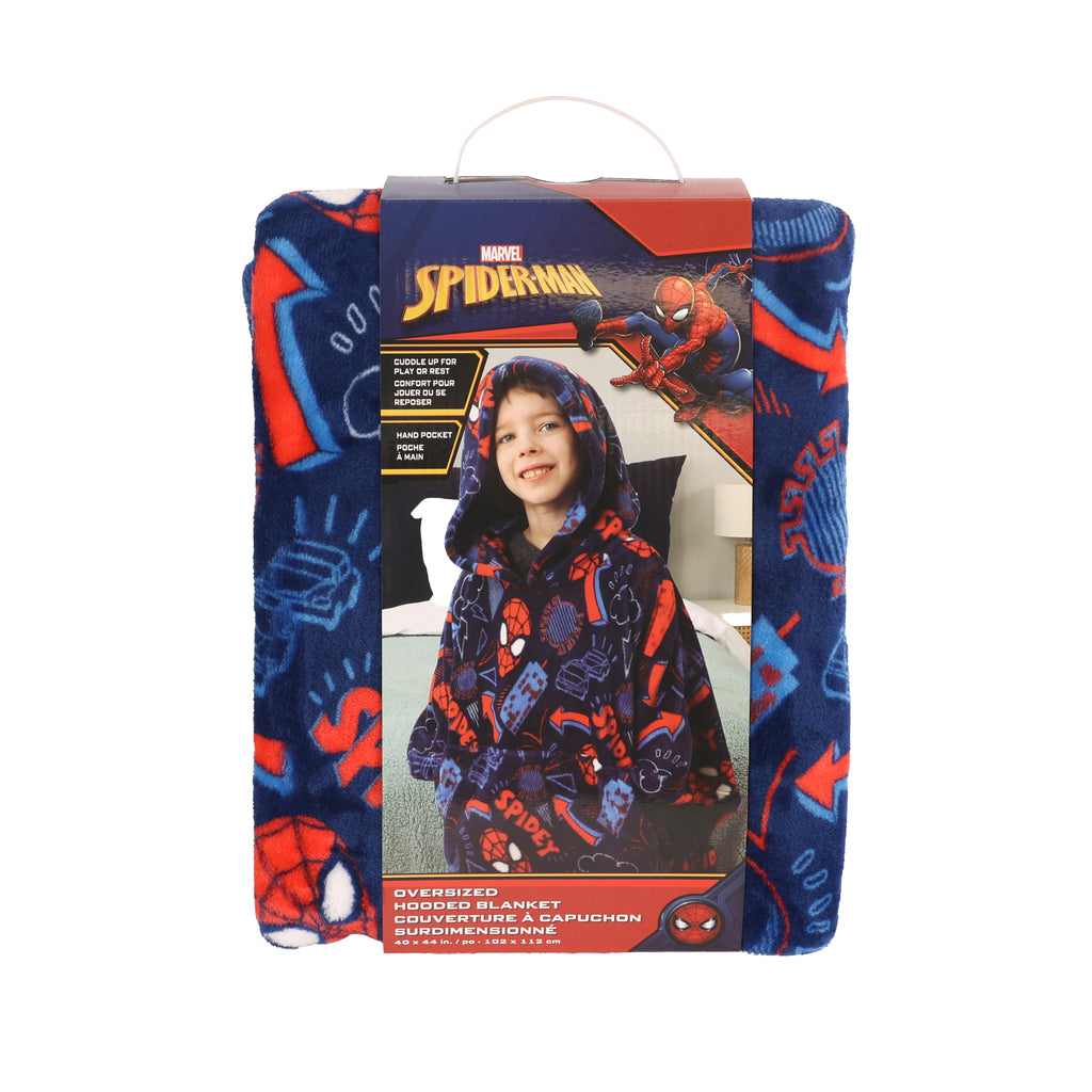 Marvel Spider-Man Kids Hooded Poncho Blanket packaged