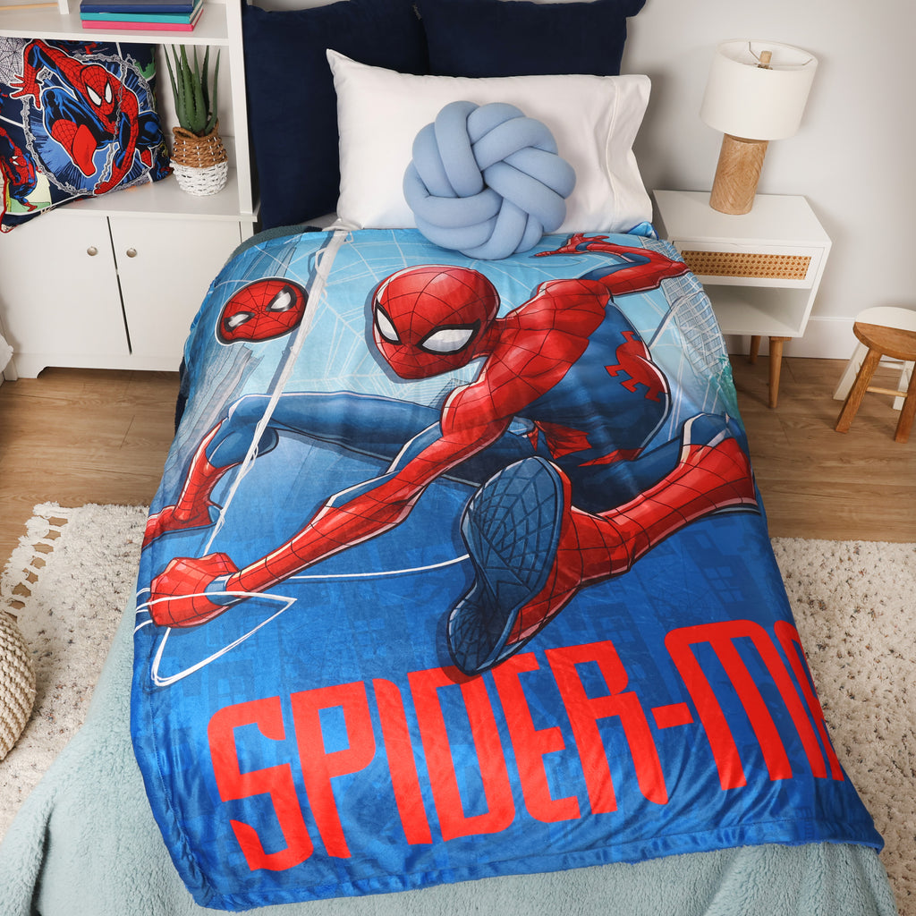 Marvel Spider-Man Kids Sherpa Blanket, 50" x 60" room shot