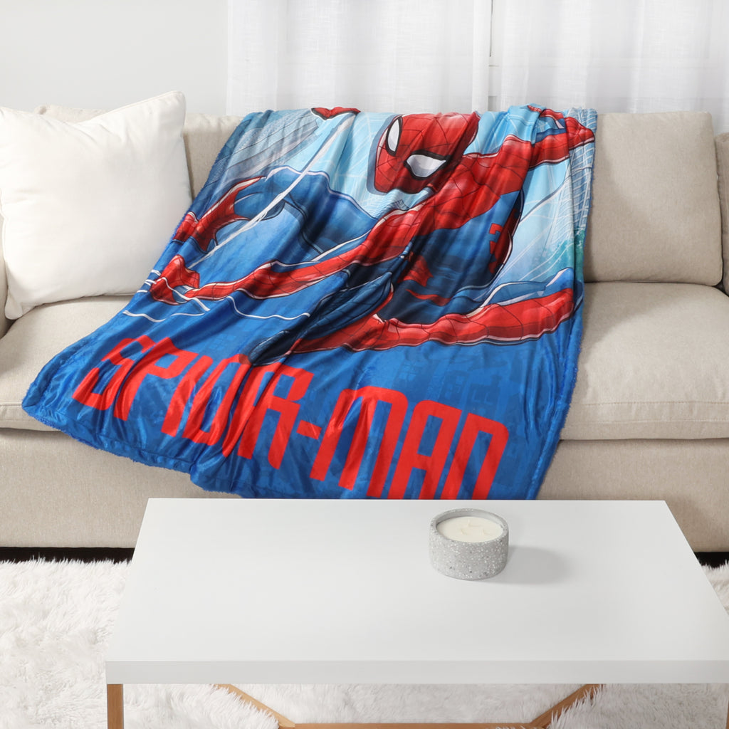 Marvel Spider-Man Kids Sherpa Blanket, 50" x 60" room shot