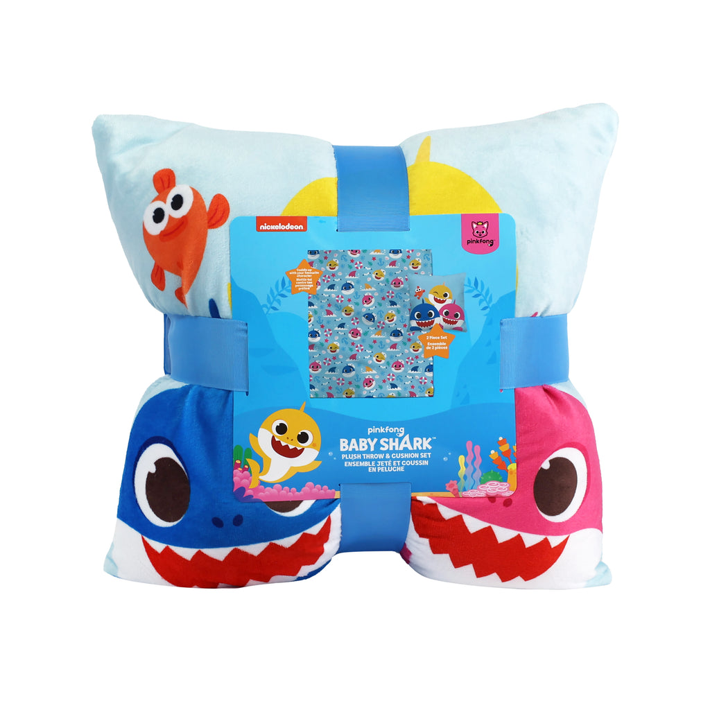 Baby Shark 2-Pack Throw & Cushion Set packaged