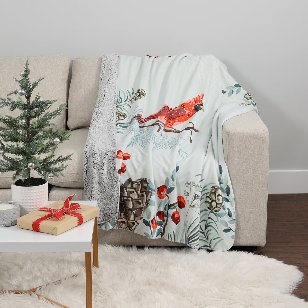 Holiday Sherpa Throw, Bird 50" x 60" room shot