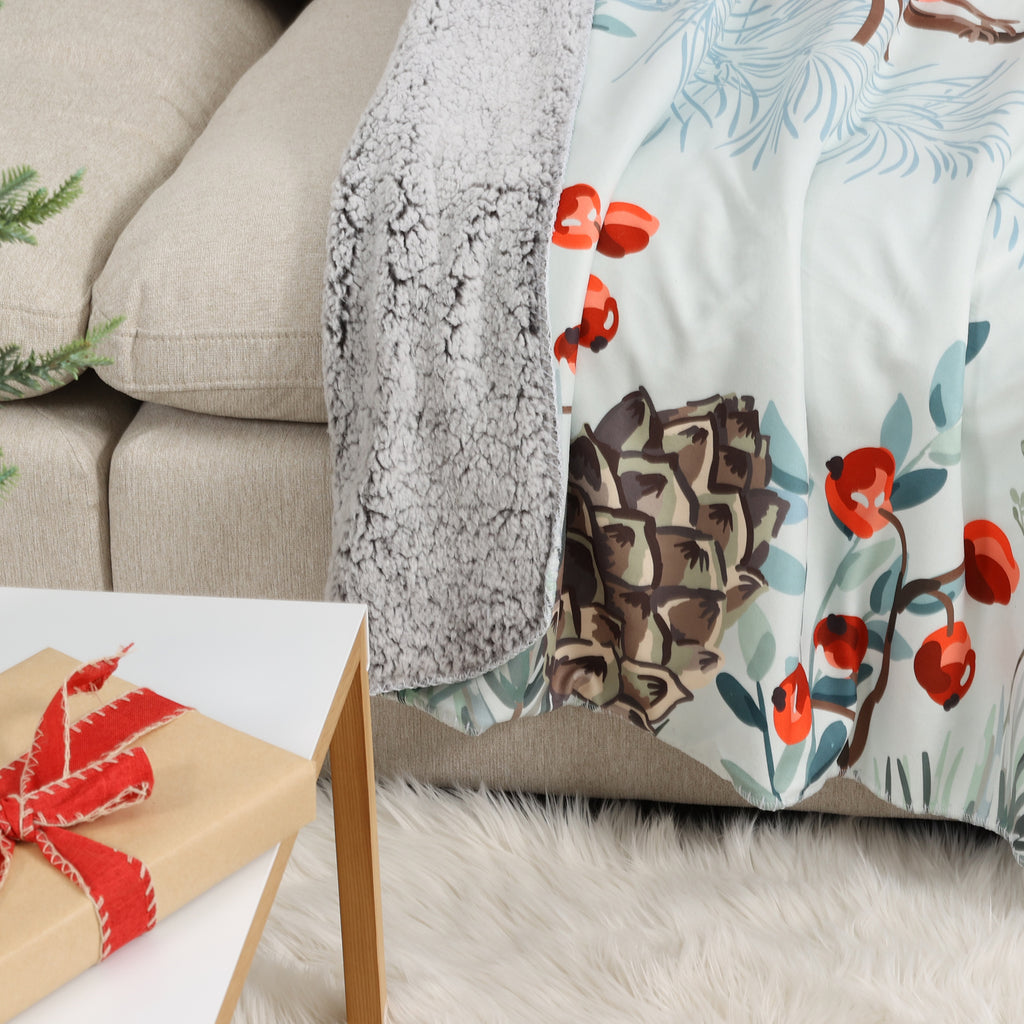 Holiday Sherpa Throw, Bird 50" x 60" close up room shot
