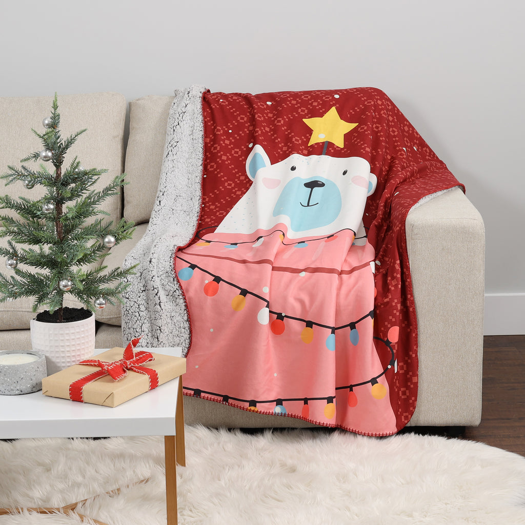 Holiday Sherpa Throw, Bear 50" x 60" room shot