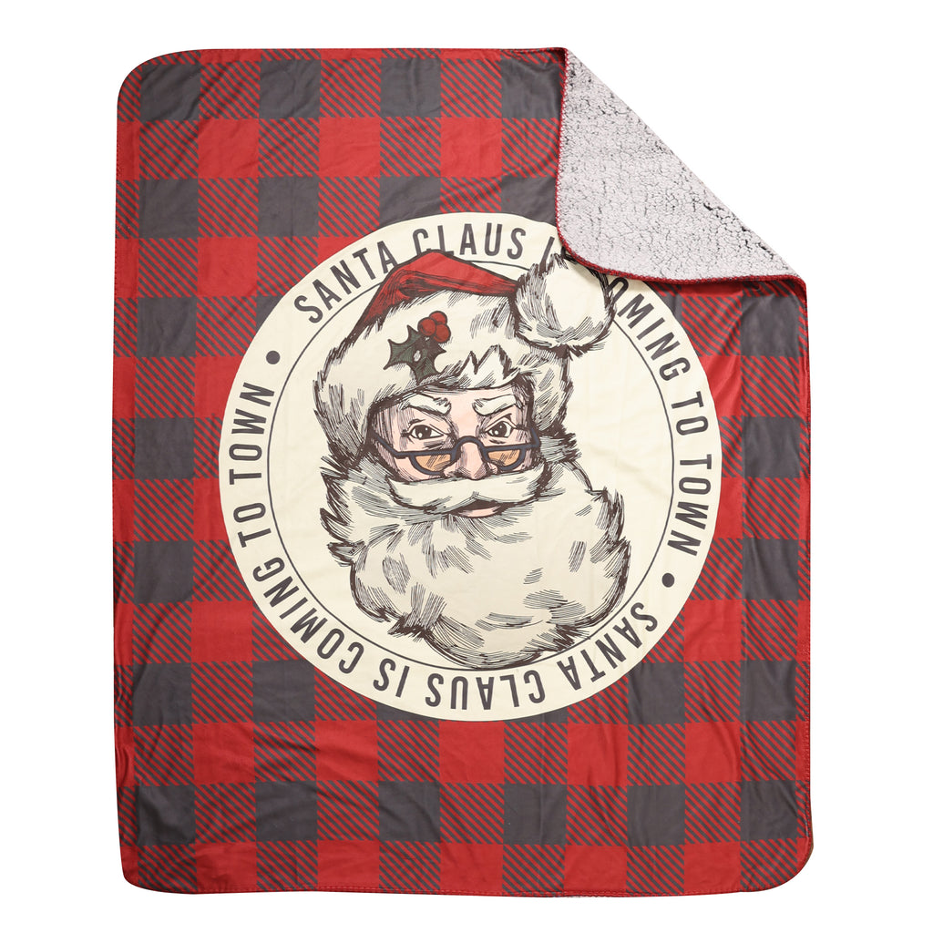 Holiday Sherpa Throw, Santa 50" x 60" flat