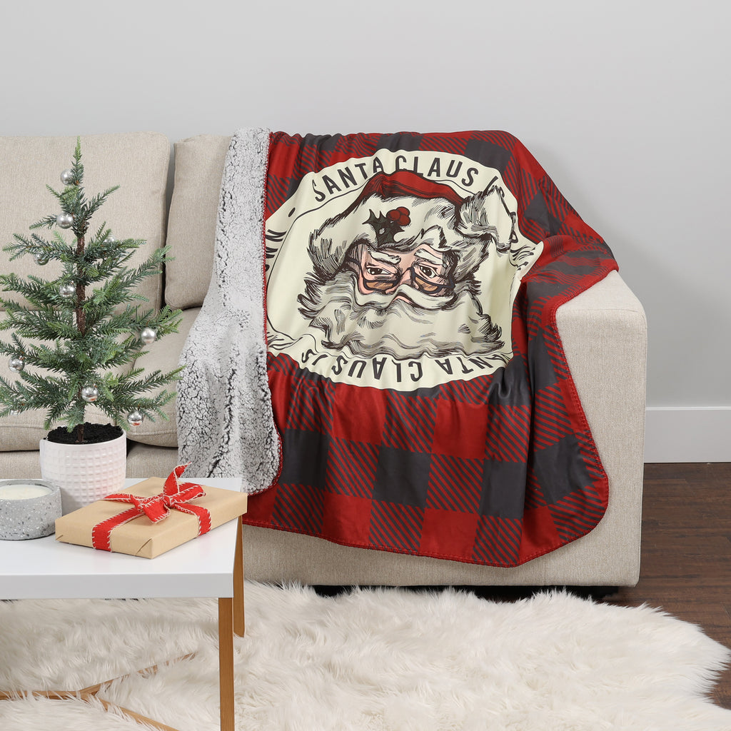 Holiday Sherpa Throw, Santa 50" x 60" room shot