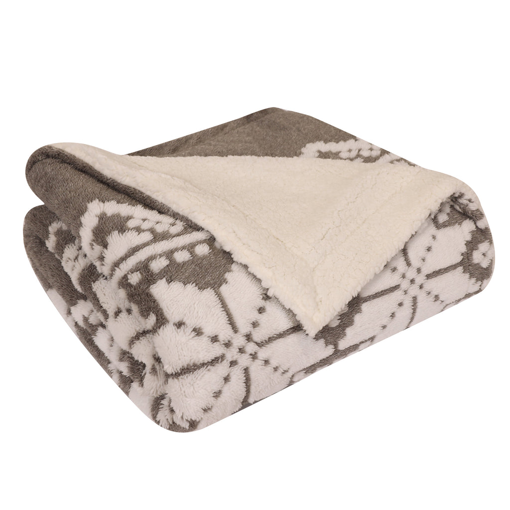 Holiday Sherpa Throw, Grey folded
