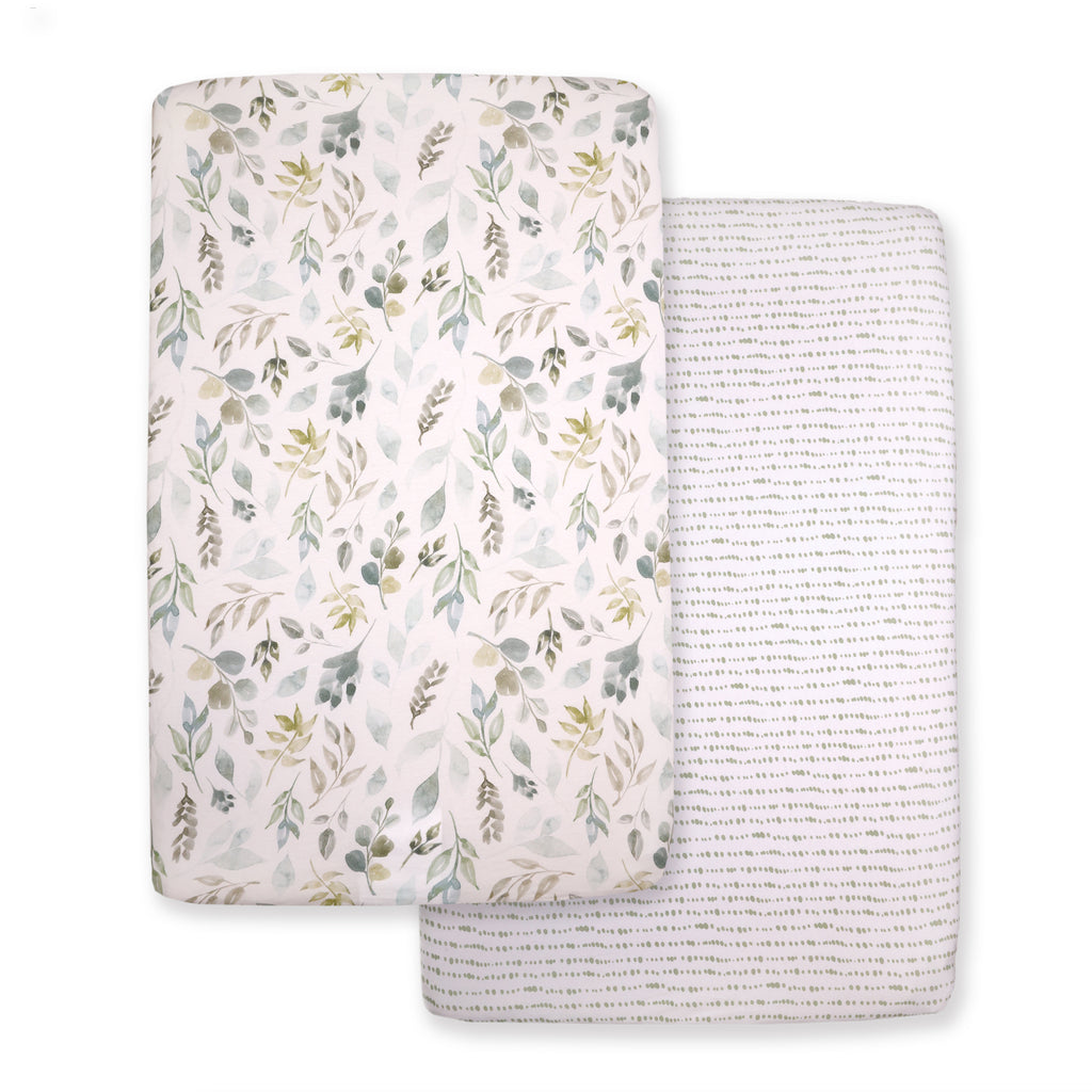 2-Piece Jersey Mini Fitted Crib Sheets, Botanical stacked