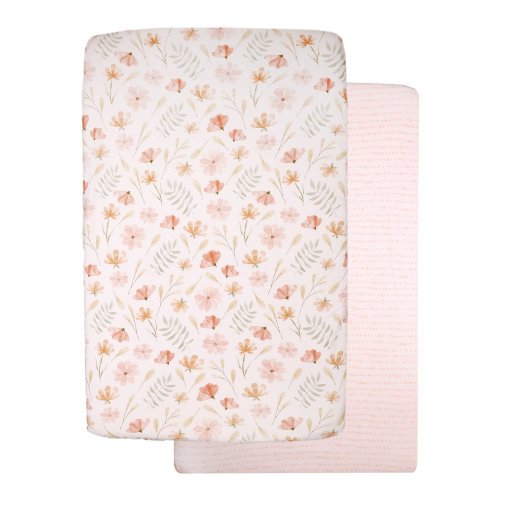 2-Piece Jersey Mini Fitted Crib Sheets, Floral stacked
