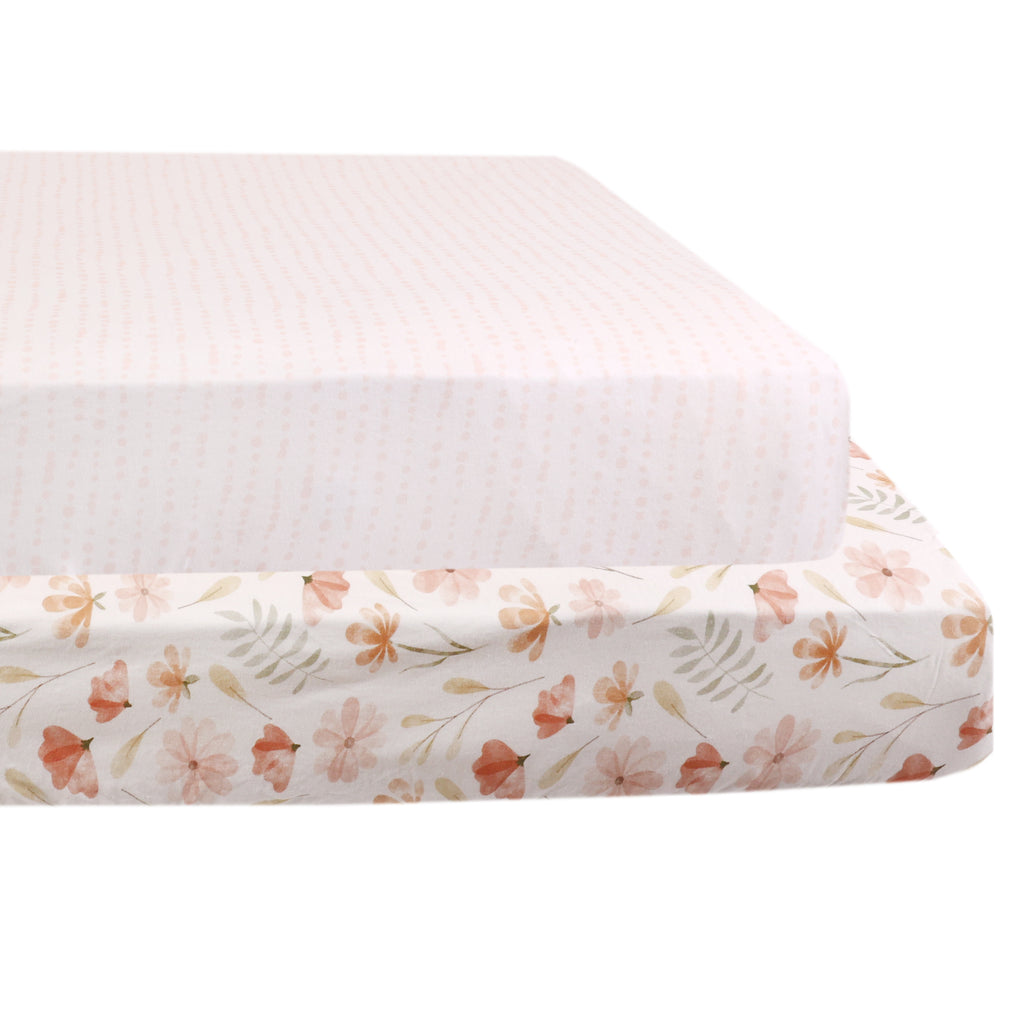 2-Piece Jersey Mini Fitted Crib Sheets, Floral stacked