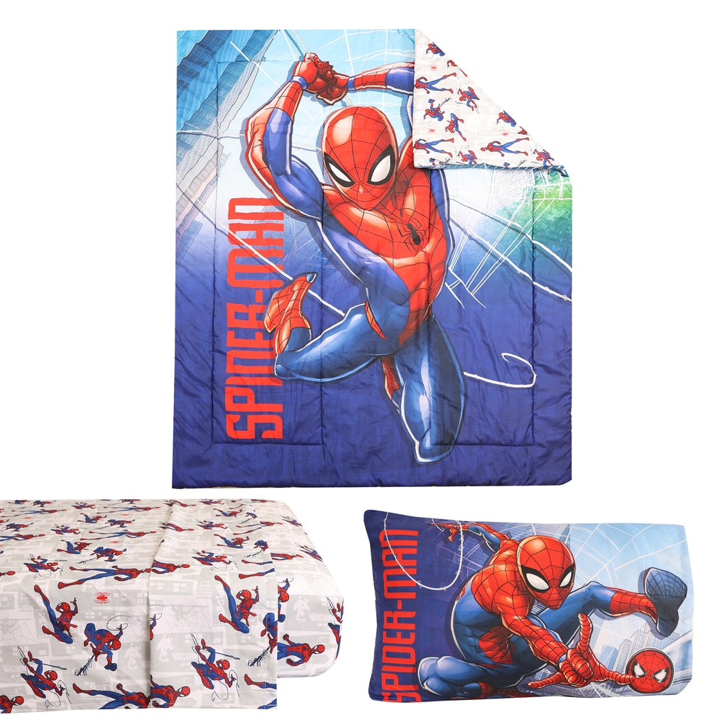 Marvel Spider-Man 4-Piece Twin Bedding Set items separated