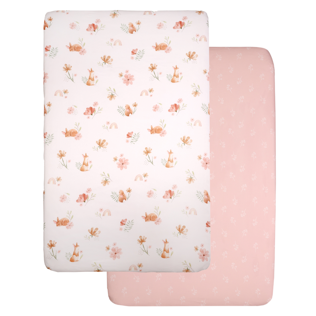 2-Piece Mini Fitted Crib Sheets, Floral stacked