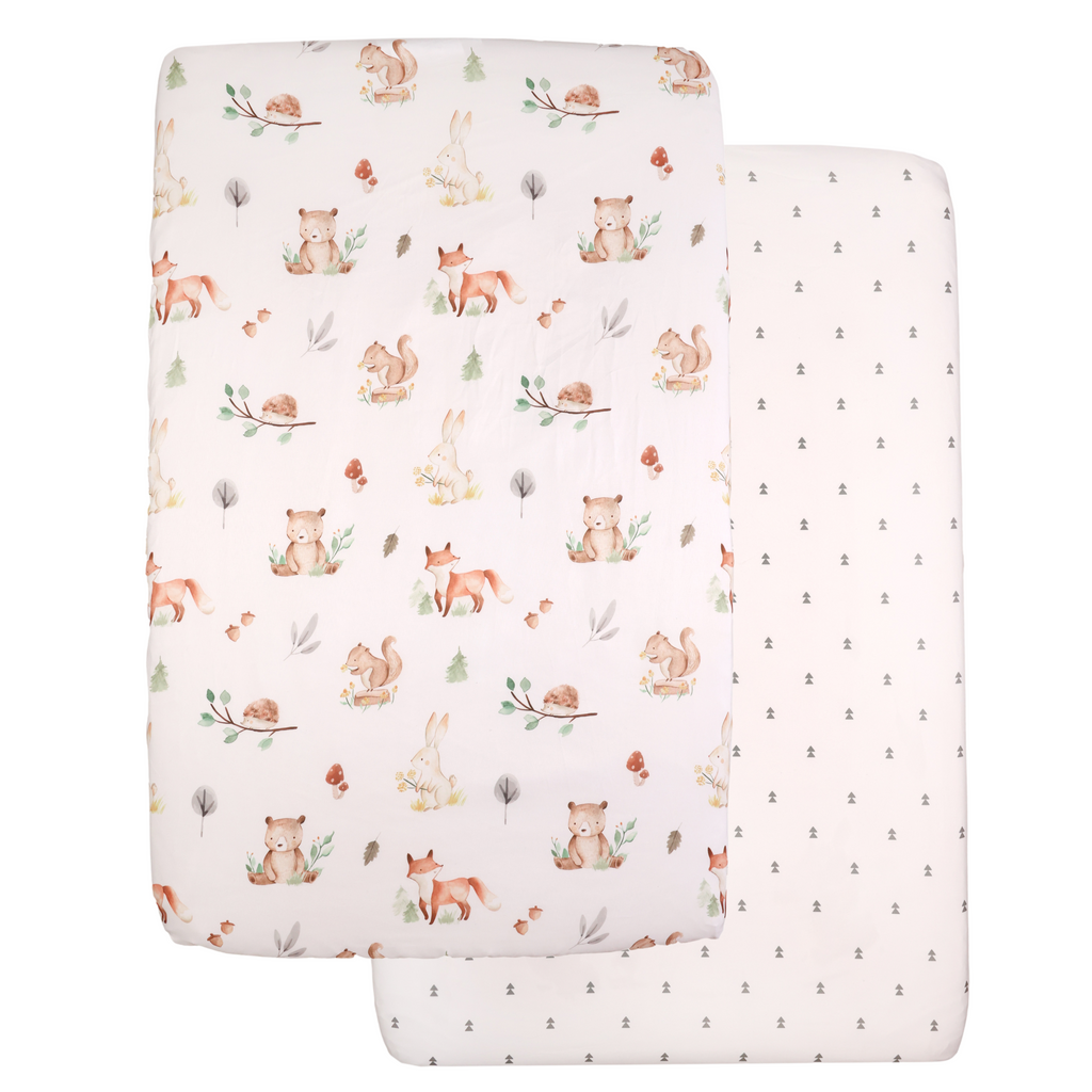2-Piece Mini Fitted Crib Sheets, Woodland stacked