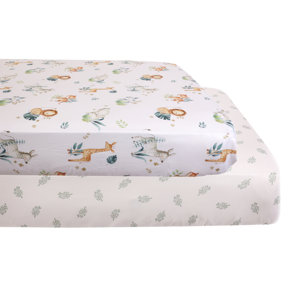 2-Piece Fitted Crib Sheets, Jungle stacked