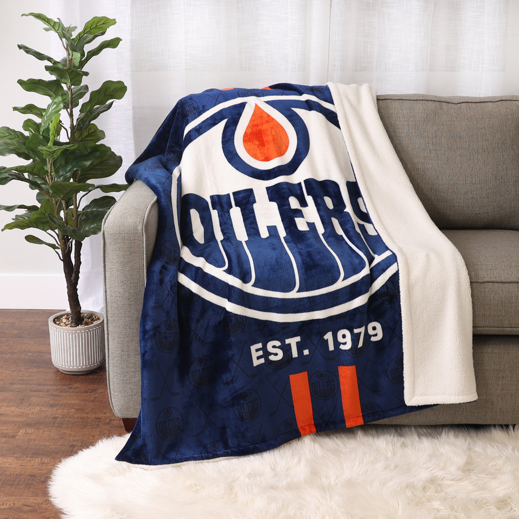 NHL Edmonton Oilers Sherpa Blanket, 60" x 70" room shot