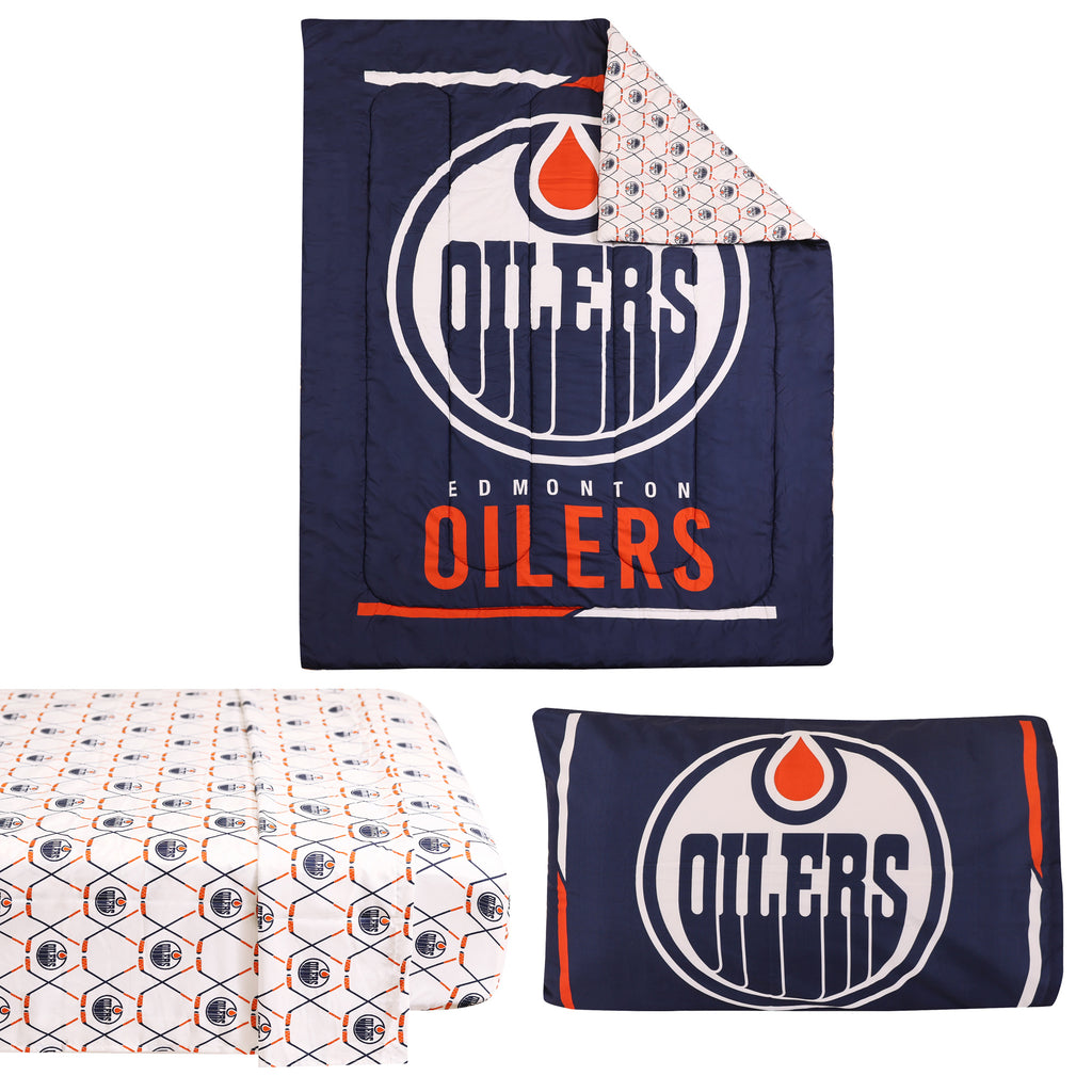 NHL Edmonton Oilers Twin Bedding Set items separated