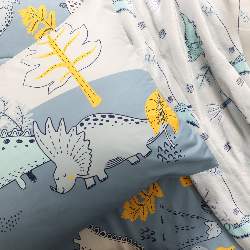 3-Piece Toddler Bedding Set, Grey Dino close up