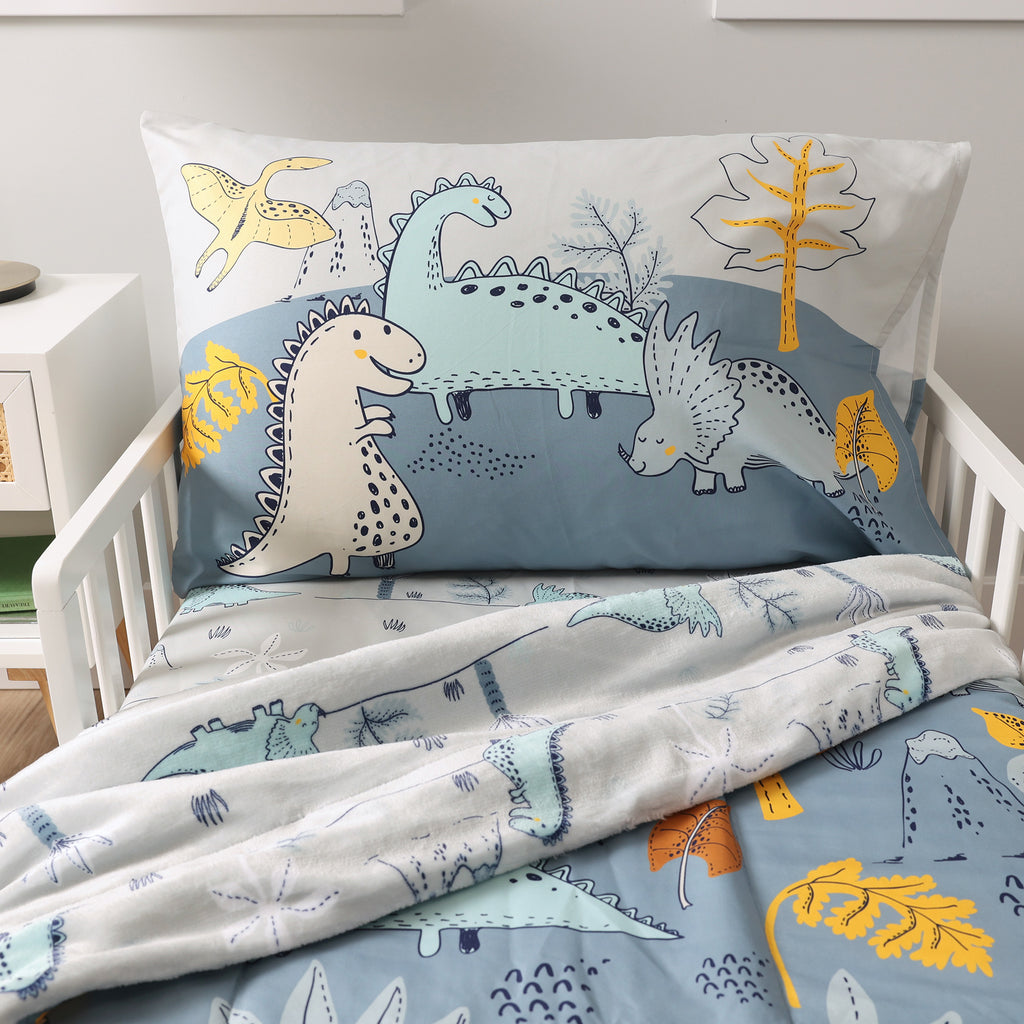 3-Piece Toddler Bedding Set, Grey Dino close up