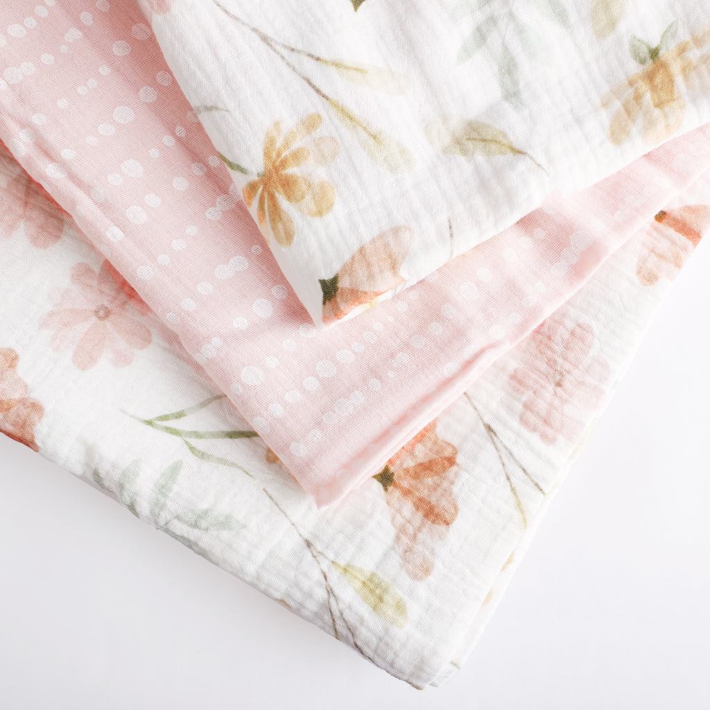 3-Piece Muslin Swaddle Blankets, Floral close up