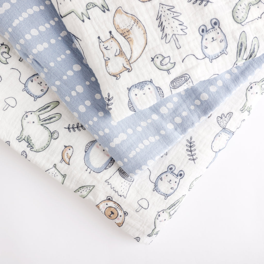 3-Piece Muslin Swaddle Blankets, Woodland close up
