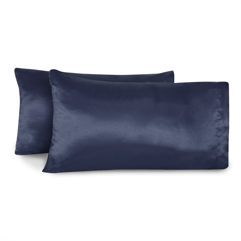 Life Comfort 2-Piece Satin Pillowcase, Navy 20" x 32" flat