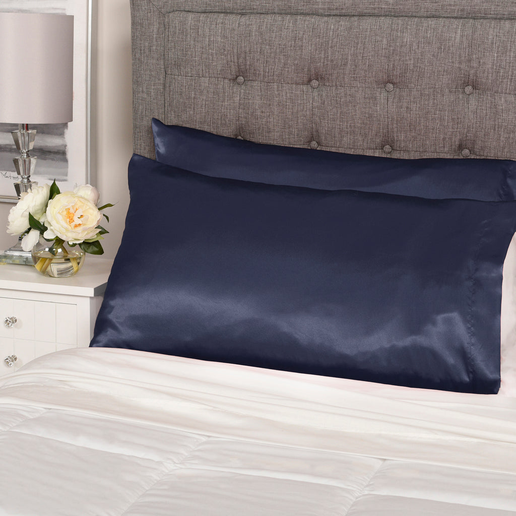 Life Comfort 2-Piece Satin Pillowcase, Navy 20" x 36" room shot