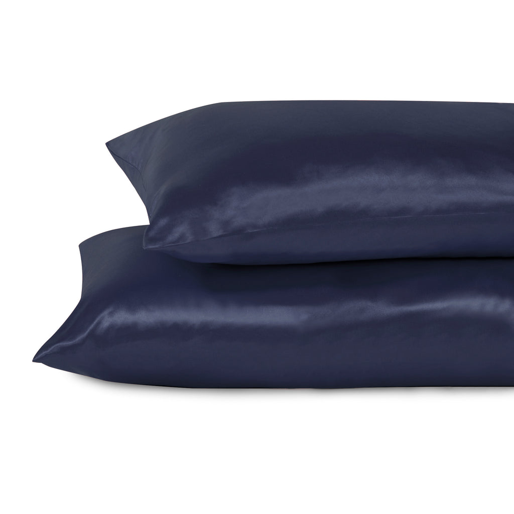 Life Comfort 2-Piece Satin Pillowcase, Navy 20" x 32" stacked