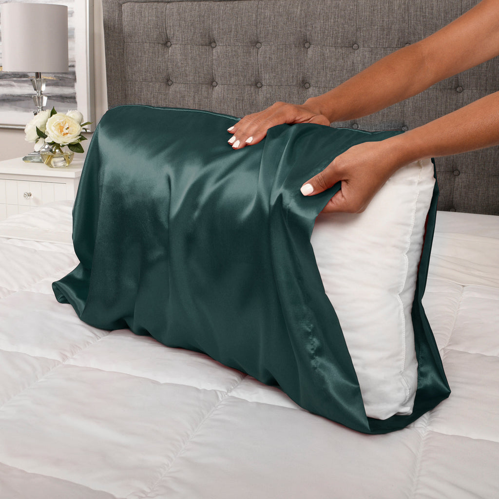 Life Comfort 2-Piece Satin Pillowcase, Green 20" x 36" putting on