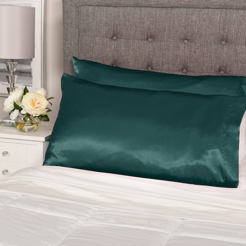 Life Comfort 2-Piece Satin Pillowcase, Green 20" x 32" room shot