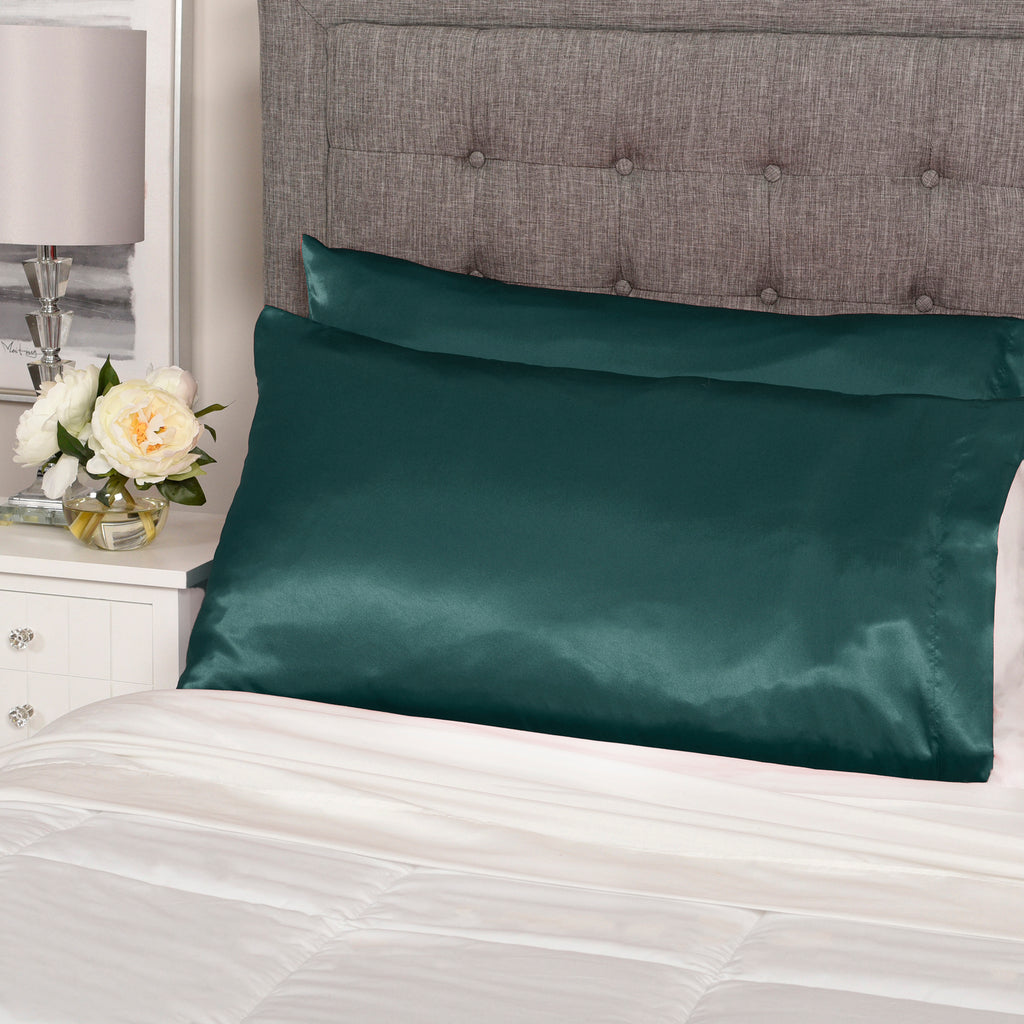 Life Comfort 2-Piece Satin Pillowcase, Green 20" x 36" room shot