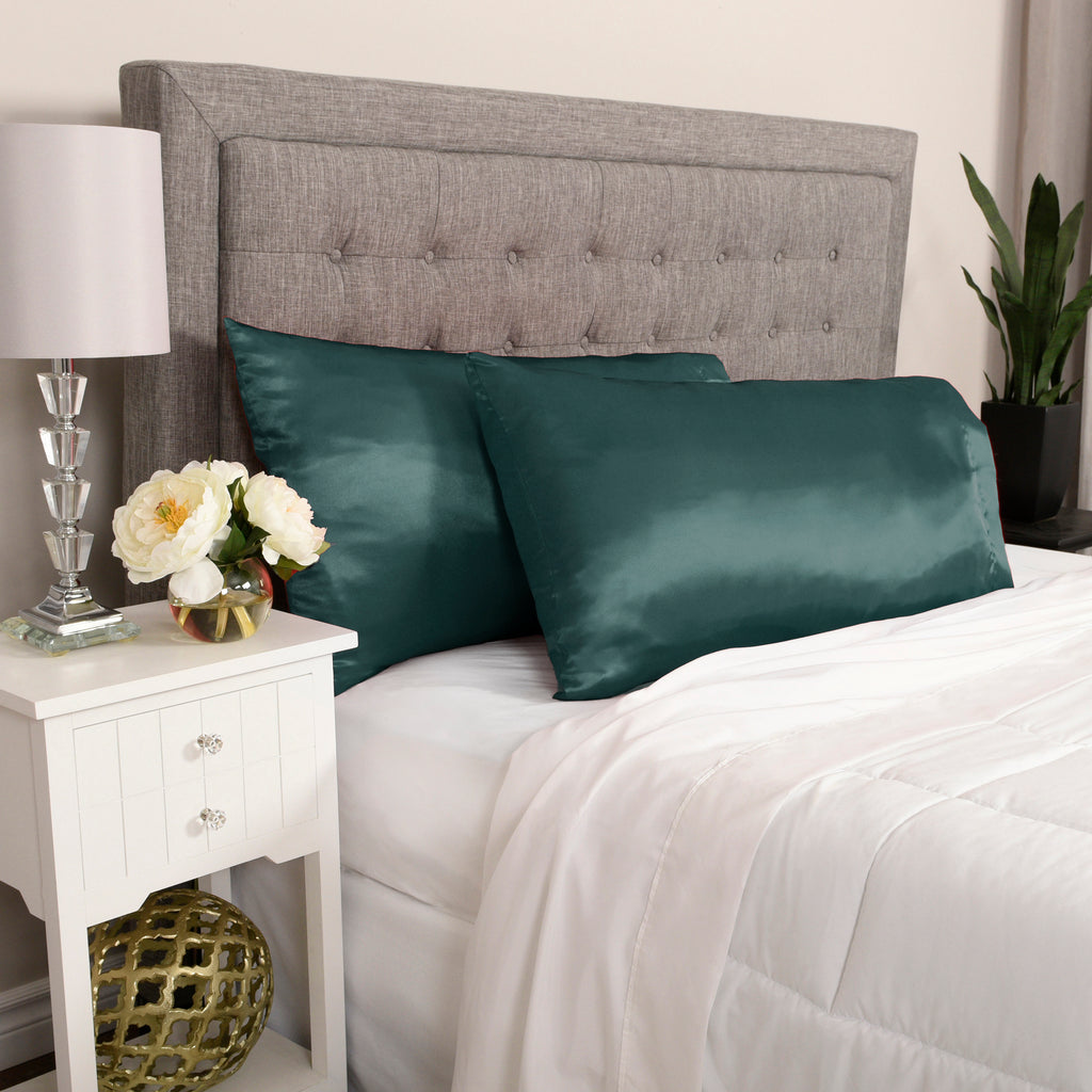 Life Comfort 2-Piece Satin Pillowcase, Green 20" x 36" room shot