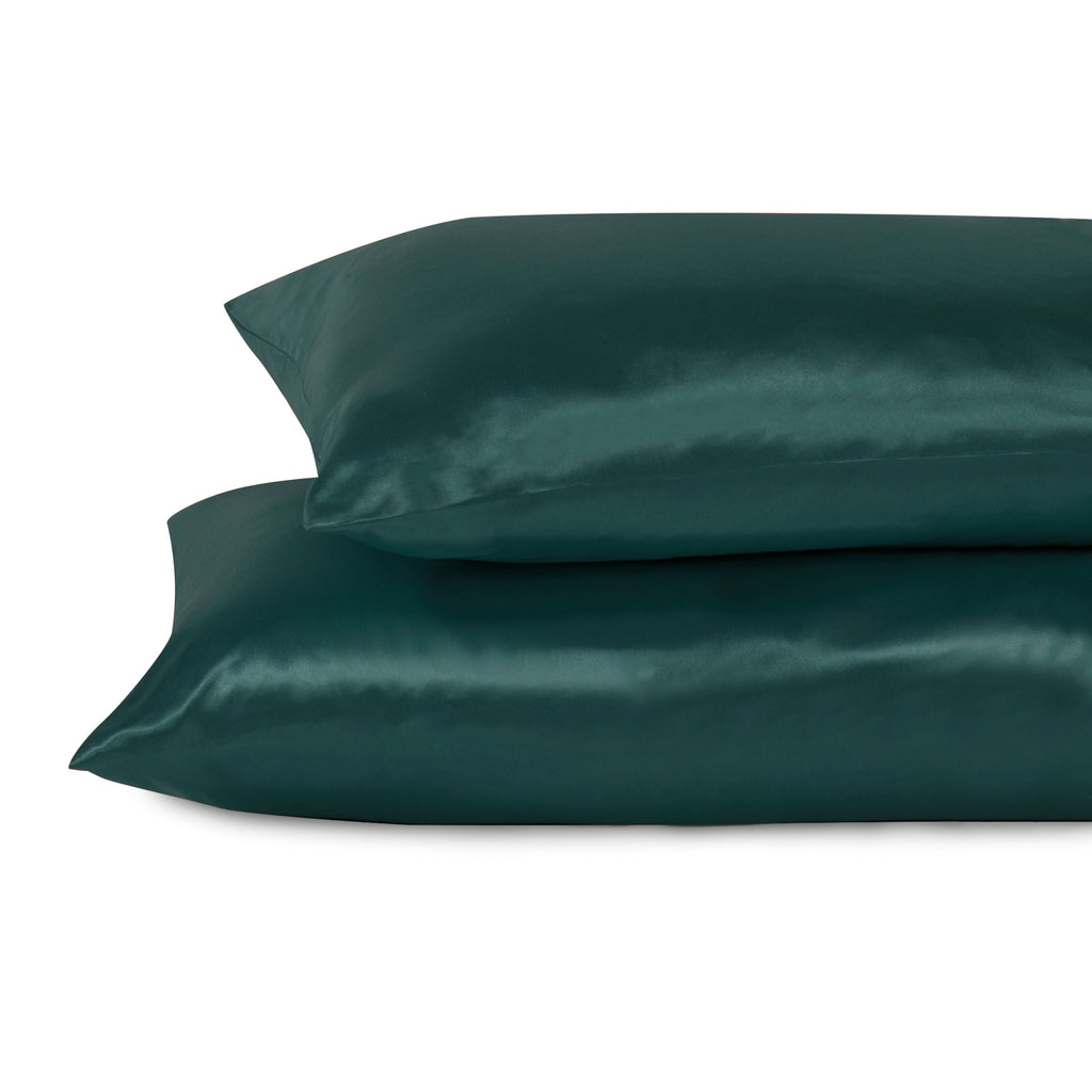 Life Comfort 2-Piece Satin Pillowcase, Green 20" x 32" stacked