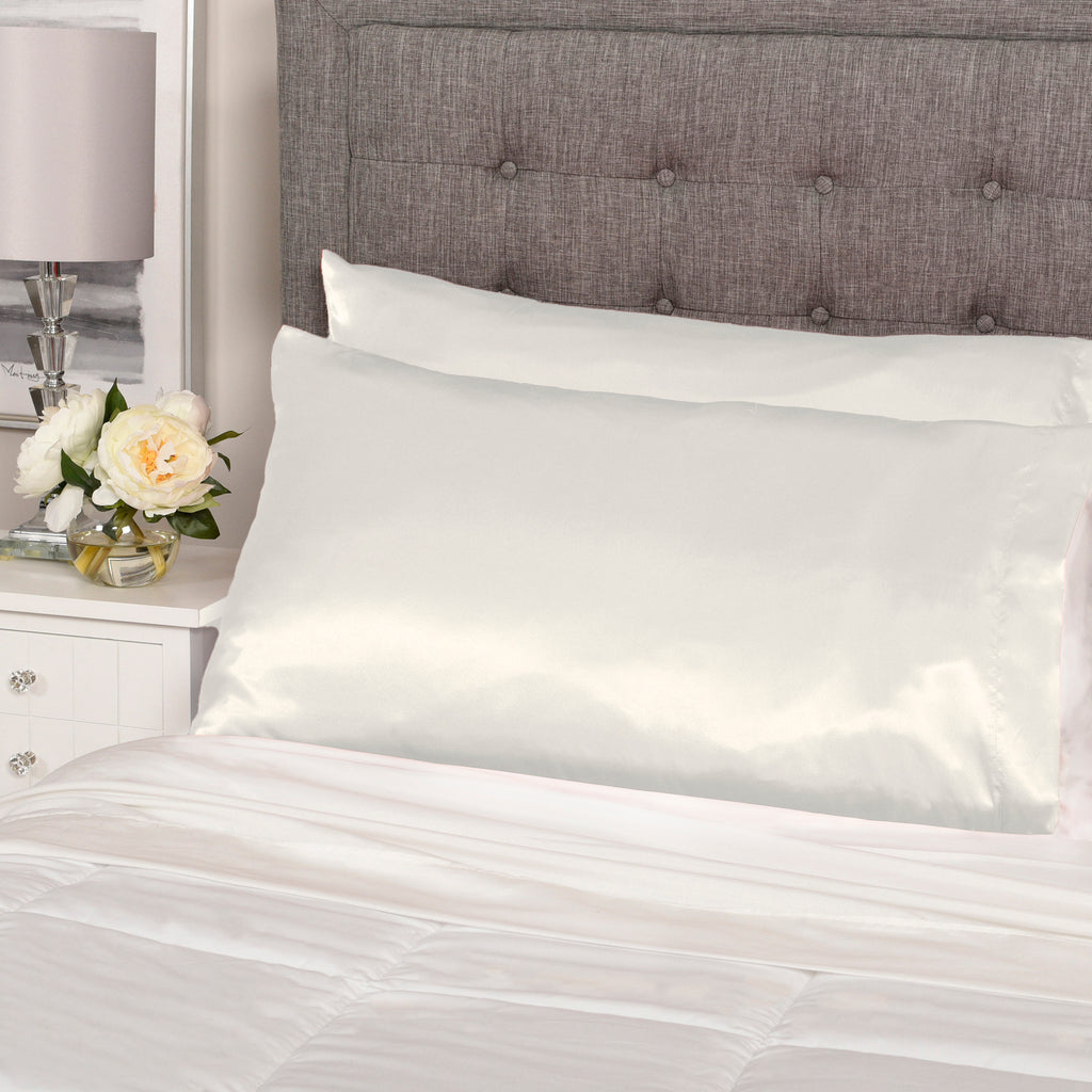 Life Comfort 2-Piece Satin Pillowcase, White 20" x 36" room shot
