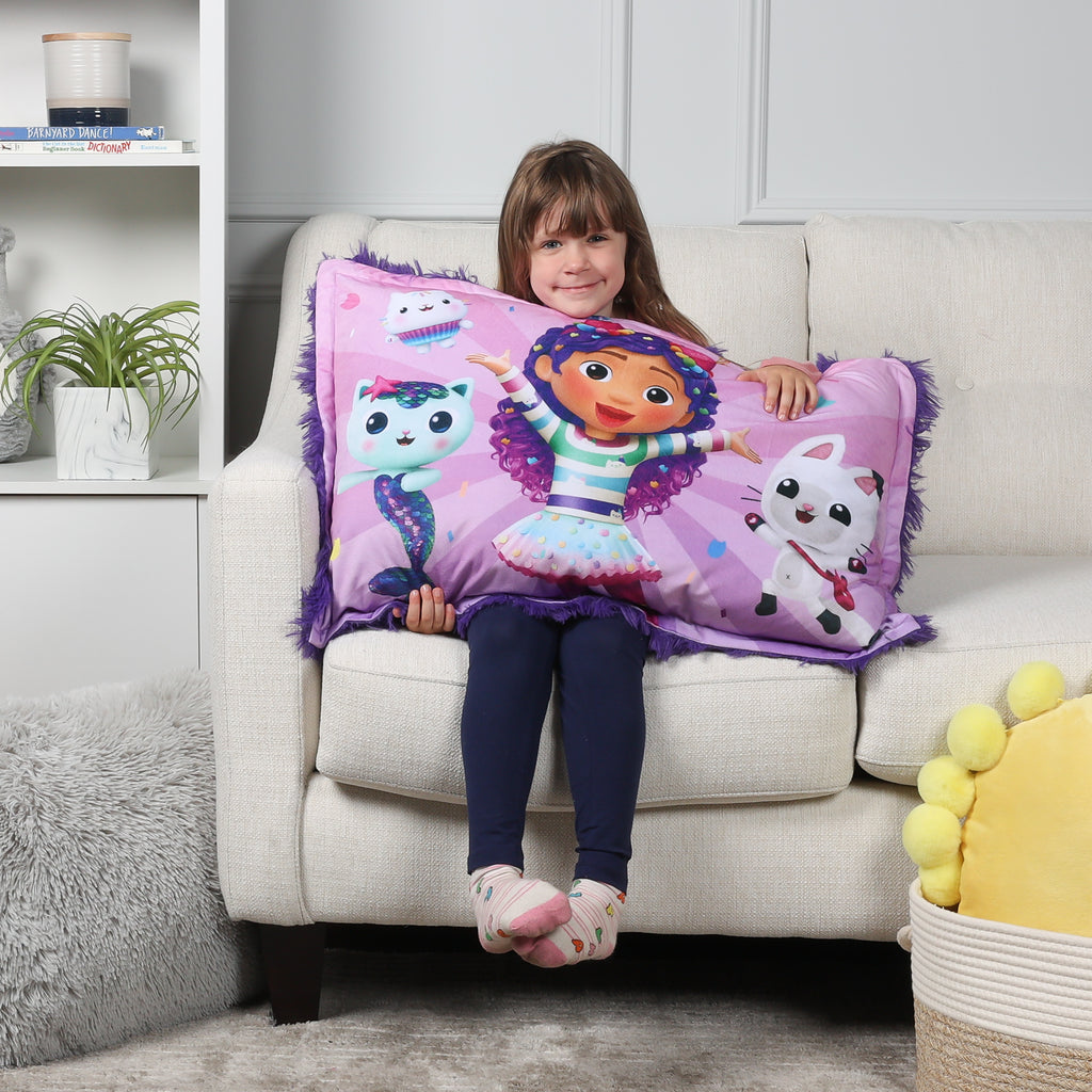 Gabby's Dollhouse Kids Jumbo Funky Fur Pillow, 20” x 30” lifestyle