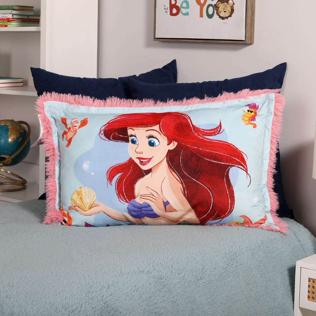 Disney The Little Mermaid Kids Jumbo Funky Fur Pillow, 20” x 30” room shot