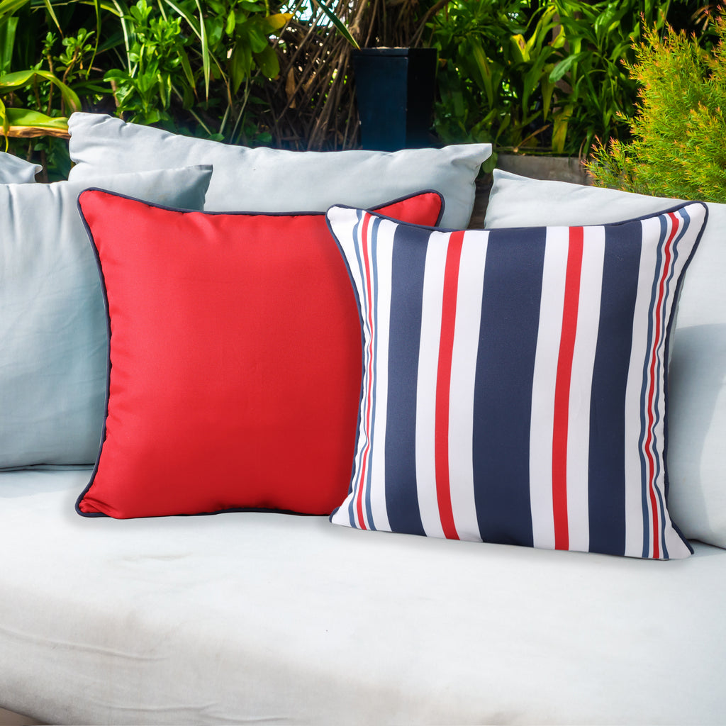 2-Pack Indoor/Outdoor Pillows, Red/Stripe outside