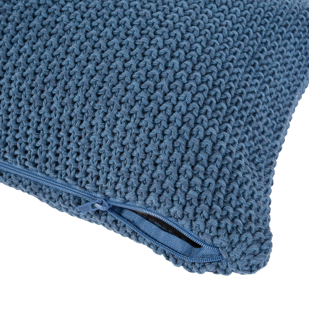 Two 12 by 20 inch Navy Cotton Knit Pillow Covers zipper open