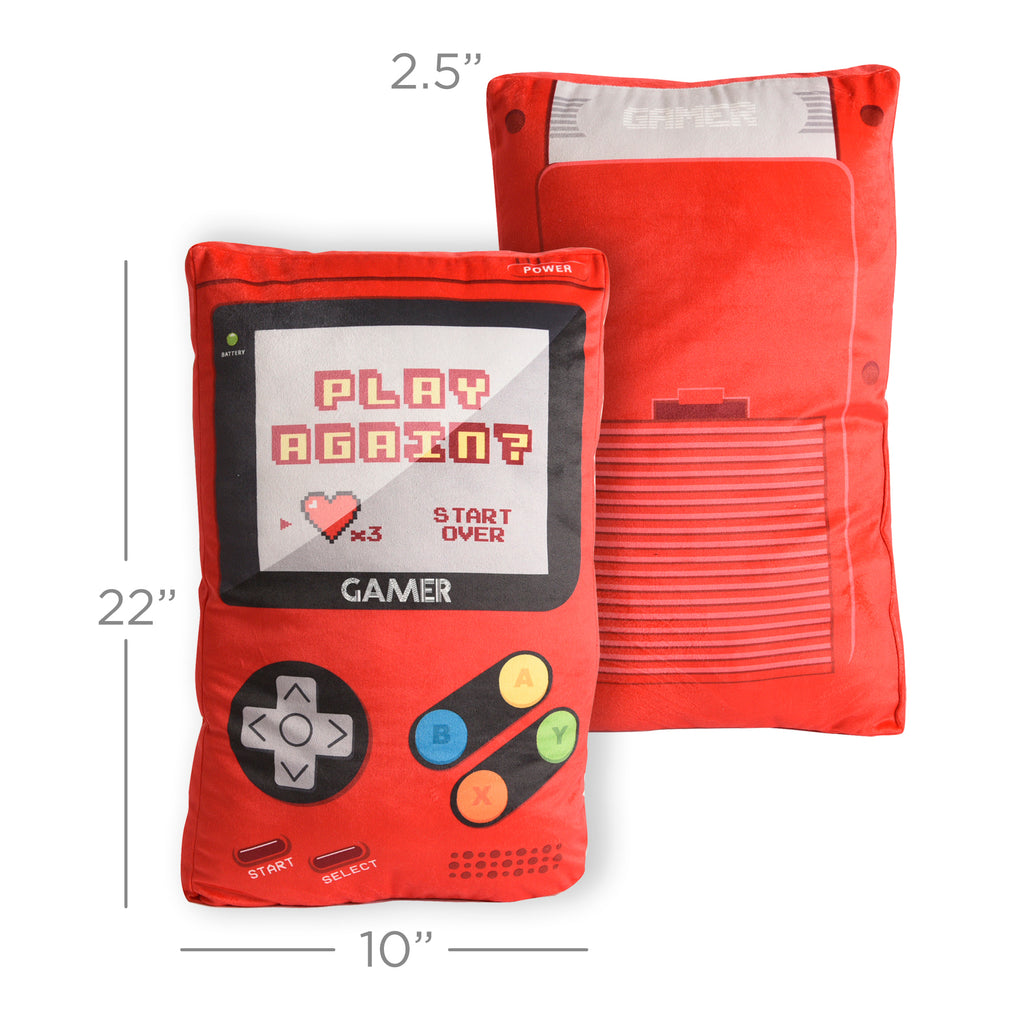 Controller Pillow, 10" x 22" Game Boy dimensions callouts