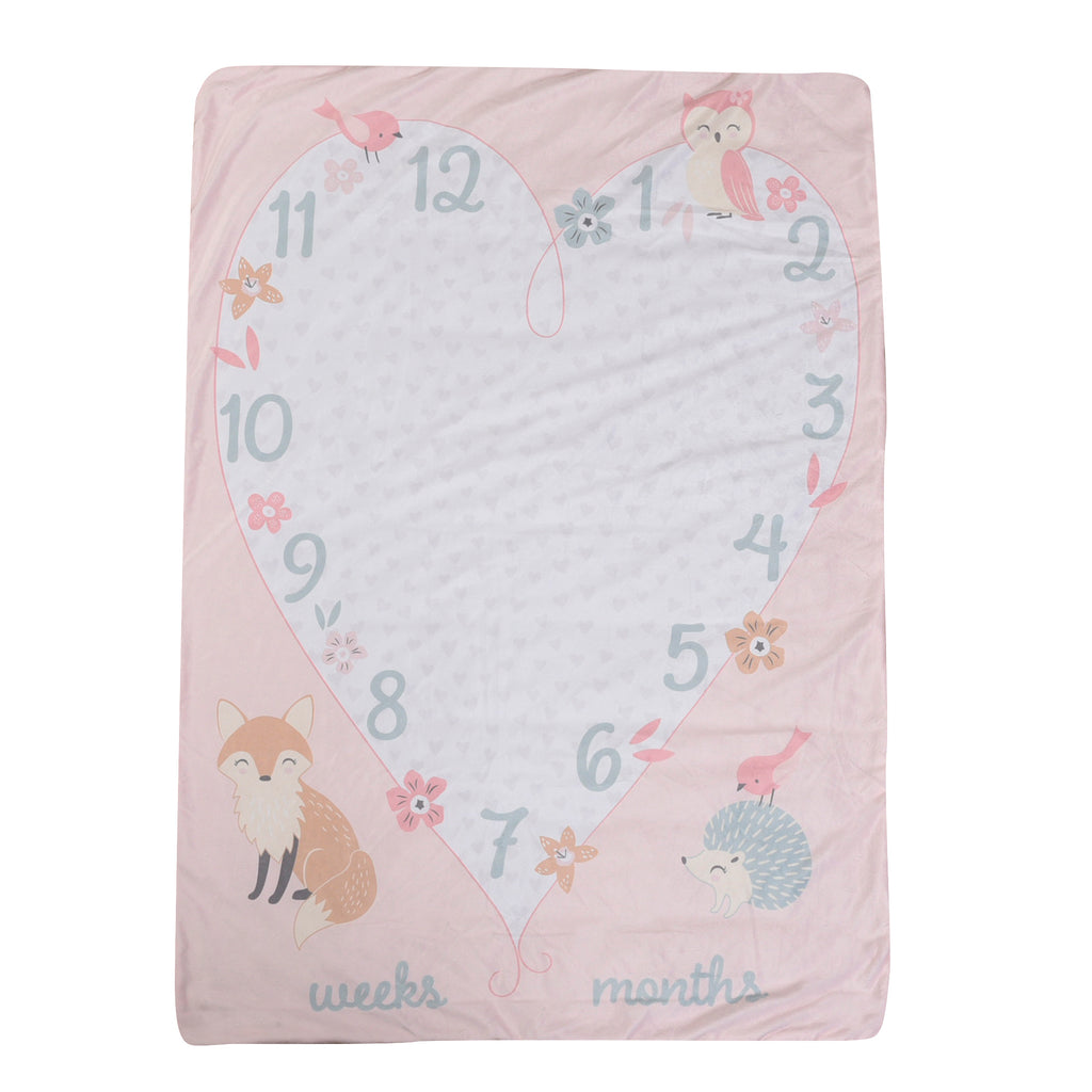 5-Piece Nursery Bundle, Woodland Pink milestone blanket