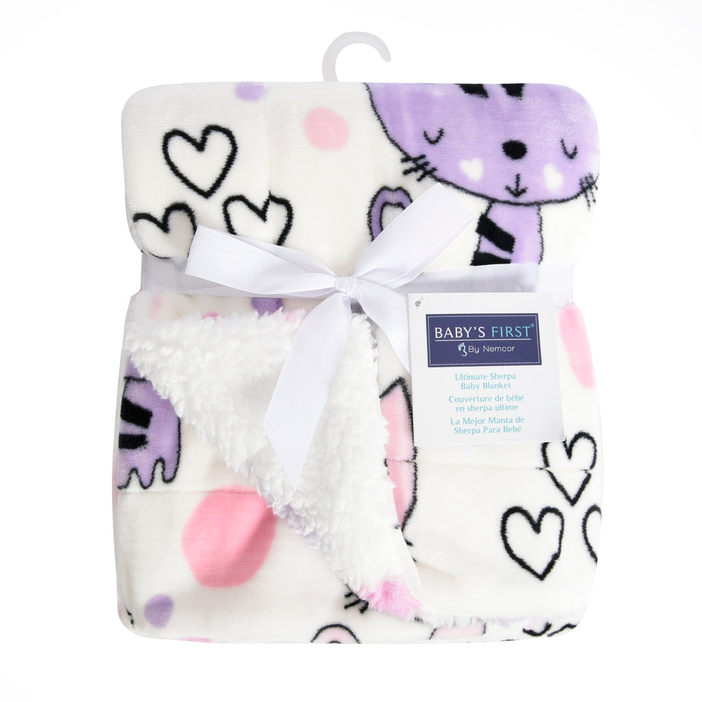Kitten Sherpa Baby Blanket packaged